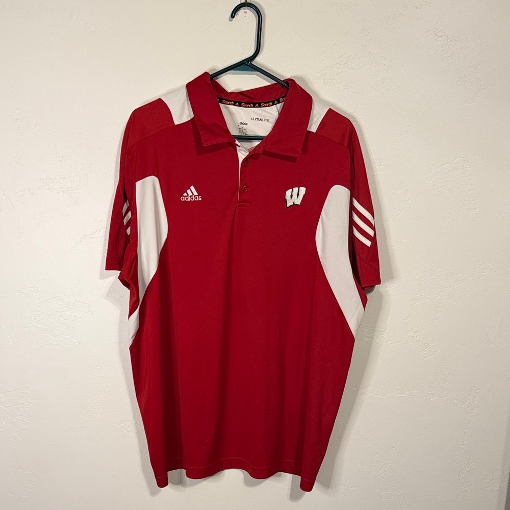 Adidas Red and White Performance Polo